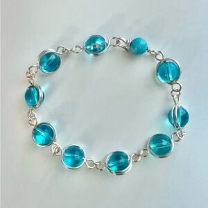 Wire Wrapped Aqua Crystal Bracelet